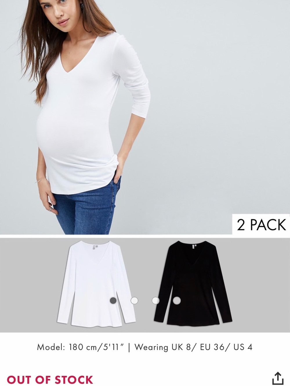 Bundle ASOS White & Black Maternity V-Neck Long Sleeve Top (2-Pack)
